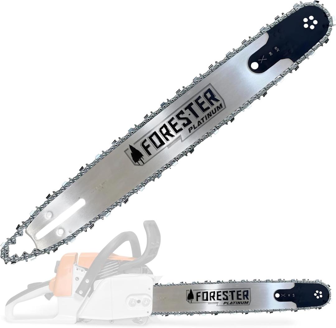FORESTER 24 Platinum Replacement Chainsaw Guide Bar & Chain Combo- 24in Length, 3/8 Pitch, .050 Gauge, D009 Mount, 84 Drive Link  Replacement Chain Saw Parts Kit For OEM Husqvarna, Makita, Dolmar