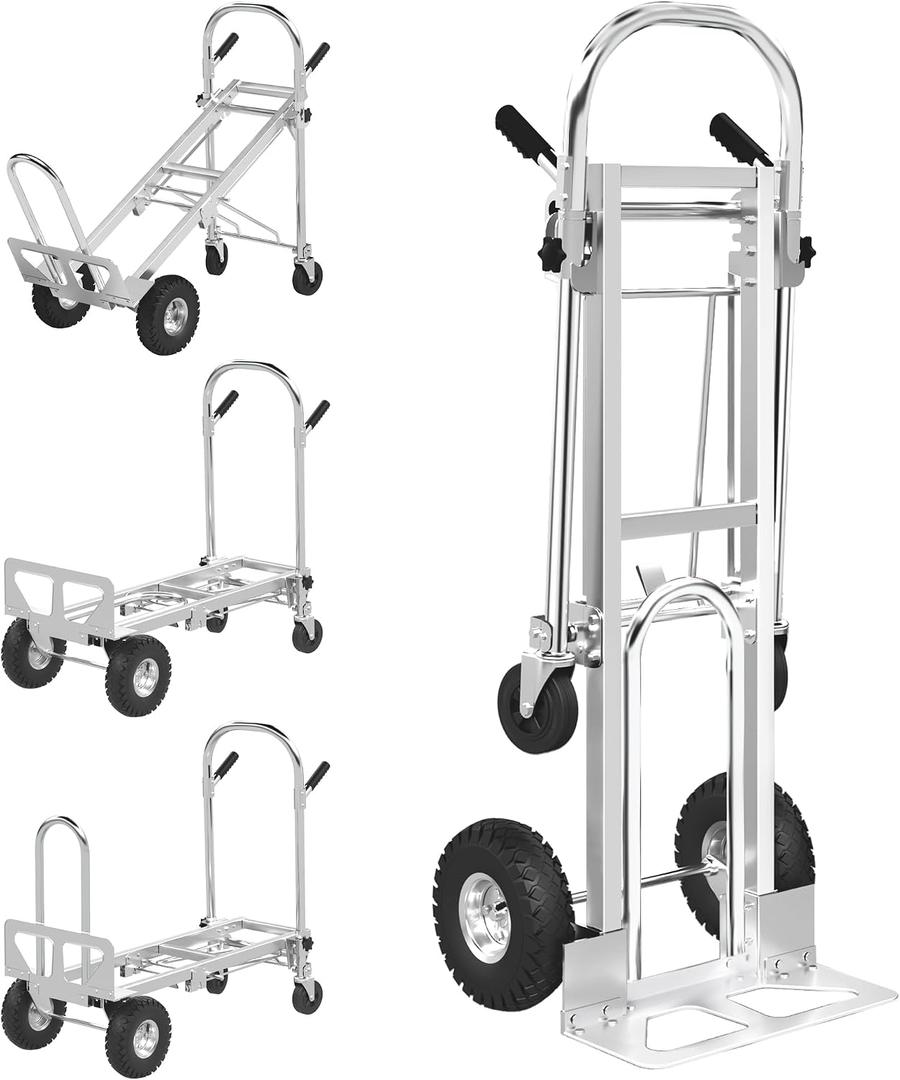 ZMRTDWO 1000 LBS Dolly Cart with Wheels, 4 in 1 Folding Hand Truck, Stainless Steel Heavy Duty Industrial Convertible Hand Cart, Utility Collapsible Hand Truck Dolly for Warehouse, Home, Office, Etc
