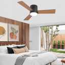 GESUM Flush Mount Ceiling Fan with Lights, 42 In Low Profile Ceiling Fans with Remote Control, Dimmable, Quiet DC Motor, Reversible, Black Ceiling Fans for Bedroom Kitchen Porch Patios(Black)