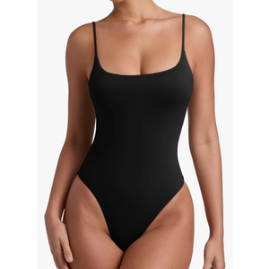 REORIA Women Sexy Cami Square Neck Thong Bodysuit Backless Spaghetti Strap Tank Top Size:S