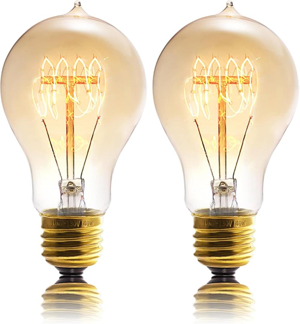 A19 40 Watt Incandescent Light Bulbs,A60 Vintage Style Edison Bulbs E26,Soft Yellow Light Bulbs,Amber Bulbs,Retro Light Bulb Old Fashioned,Dimmable Edison Bulb Squirrel Cage 2 Pack