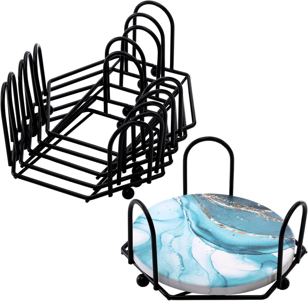 Kingrol 6 Pack Metal Coaster Holders, Coaster Stands for 4-Inch Round and Square Coasters, Hold 4 to 6 Coasters, Black