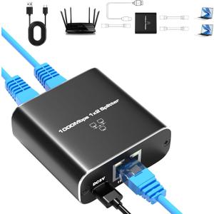 Gigabit Ethernet Splitter 1 to 2, 1000Mbps High Speed Internet Cable Splitter(2 Devices Simultaneously Networking), RJ45 Splitter for Cat5/5e/6/7/8 Cable