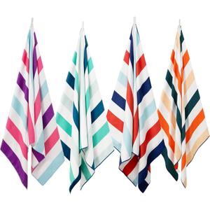 Exclusivo Mezcla 4 Pack Large Quick Dry Beach Towels, Microfiber Sandfree Cabana Stripe Pool Bath Swim Towel with Bag, Lightweight and Thin (Multi, 30x60 Inches) (Multi-green/Purple/Navy/Brown)