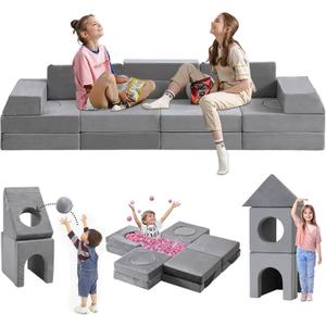 130" Oversized Boneless Cloud Couch, Modular Sectional Couches for Living Room, L-Shaped with Deep Seats, No Assembly Required, 4-Seater Washable Fabric Sleeper Sofa, Grey