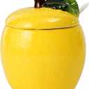 Hand-Painted Ceramic Fruit Shape Sugar Bowl Spice Jar Seasoning Pot with Lid Spoon (Lemon)