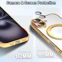 Tnarru Designed for iPhone 16 Case with Stand [Magnetic Ring Holder] [Built-in Camera Lens Protector] Slim Anti-Scratch Non-Yellowing for iPhone 16 Clear Case Gold