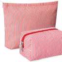 Huhumy 2 Pcs Makeup Bag Set Cute Cosmetic Pouch for Women Seersucker Travel Toiletry Bag Preppy Small Makeup Purse Pouch Aesthetic Skincare Brushes Storage Organizer for Valentine Women(Red)