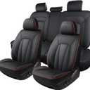 Car Seat Covers Full Set,Waterproof and Breathable Luxury Leather Seat Covers,Non-Slip Driver Seat Cushion,Automotive Seat Protector Fit Toyota Rav4 Camry Corolla Cruze Rogue CRV Accord, Red Black