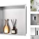Shower Niche Wall-Inserted: Stainless Steel Recessed Niche No Tile Needed Waterproof for Shower Wall - Bathroom, Kitchen, Living Room - Square Storage Brushed Nickel