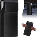 Leather Phone Holster for Samsung Galaxy Z Fold 7/6/5/4/3 Case with Belt Clip for iPhone 17 Pro Max Case/16/15/14/13 Pro Max & Galaxy S25/S24/S23 /S22 Ultra Cover Carrying Pouch Card Holder(V Black)