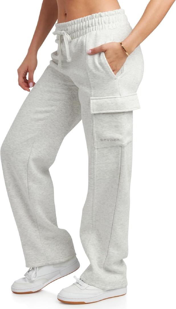 Spyder Womens Sweatpants - Cozy Fleece Joggers Athletic Cargo Sweatpants for Women with Adjustable Drawstring Waist & Pockets (Medium, Pearl)