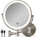 Magnifying Mirror with Lights 1x/15x: 8.5" Double Sided Wall Mounted Lighted Makeup Mirror for Bathroom, Brushed Nickel