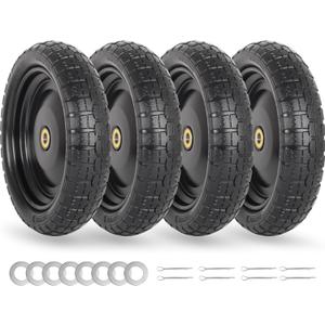 4.00-6 Flat-free Solid Tire and Wheel Replacement, 13" Wheelbarrow Tires with 5/8" Axle Bore Hole, 2.2" Offset Hub for Wheelbarrow Garden Wagon Trolley Dolly (4-pcs), 13" Flat-free Solid Tire and Wheel - 4 Pack