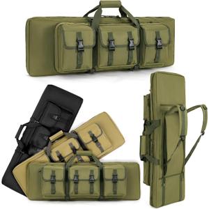 Soft Rifle Case 32'' 36" 42" 48'' Tactical Long Double Rifle Backpack Gun Bag for Hunting Shooting Range, Firearm Transportation with Lockable Zipper and Molle System (Olive Green)