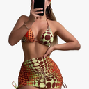 COZYEASE Women's 4 Piece Swimsuits Sexy Bikini Sets Triangle Bathing Suit with Mesh Cover Up Beach Skirt & Bandana Multicolor S