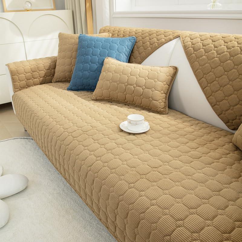 JIAN YA NA Sectional Couch Cover, Corduroy Sofa Slipcover for Pets and Kids, Anti-Slip Washable Furniture Protector for 3-Cushion Couch, Loveseat, Recliner, L-Shaped Sofa, Armrest & Backrest (1 Piece)