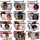 Talltalk 24 Pcs African American Black Makeup Bags for Women Toiletry Canvas Zipper Makeup Bags Valentine's Day Women Gifts Cosmetic Pouch Reusable Multipurpose Organizer