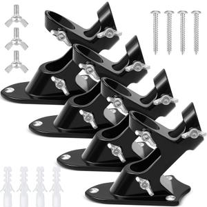 Jetec 4 Pcs Flag Holder Bracket Heavy Duty House Flag Pole Holder Bracket Aluminum Mount Stainless Steel Hardware Strong and Rust Proof 1" Inner Diameter (Black)