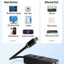 USB C to Ethernet Adapter, USB Type-C (Thunderbolt 3/ 4) to RJ45 LAN Dongle with 5Gbps USB-A 3.0/ USB-C Data Port, Plug & Play Network Converter for MacBook, iPad, iPhone 15/ 16, Laptops, Headphones, Android