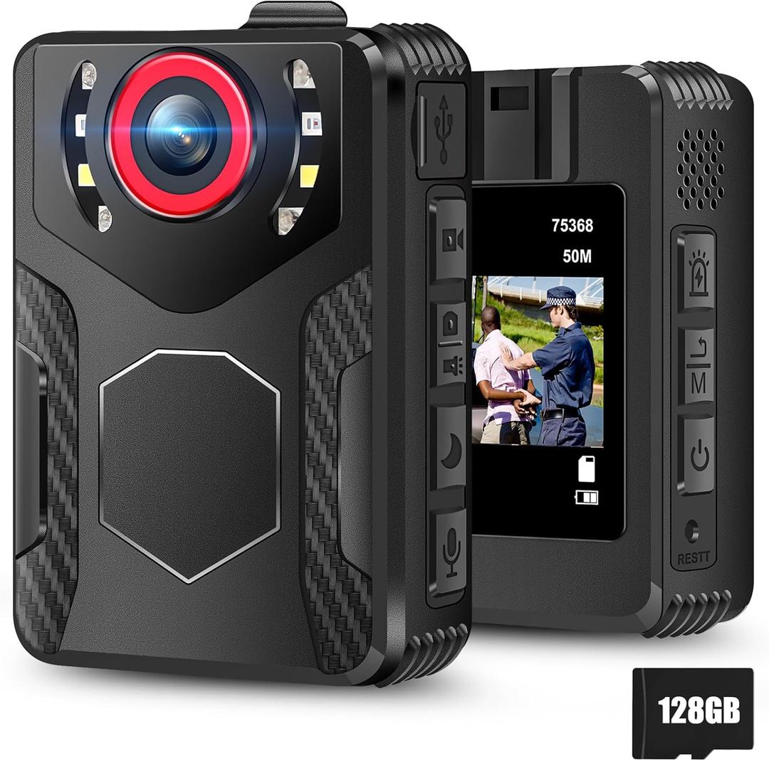 Body Camera with Audio and Video Recording: 1080P FHD Body Cam, 128GB Wearable Pocket Camera, Night Vision, 10HR Battery, 2.0" Screen Bodycam for Work, Travel, Fishing, Pet Walking, Outdoor (128GB)