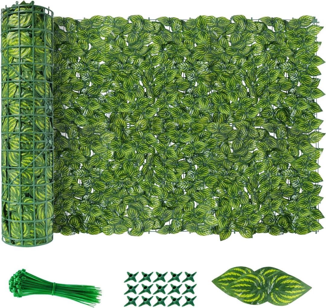 Artificial Ivy Privacy Fence Wall Screen, 120"x40" Artificial Hedges Fence, Anti-Ultraviolet Artificial Faux Ivy Hedge for Outdoor, Garden Decor, Watermelon Leaves