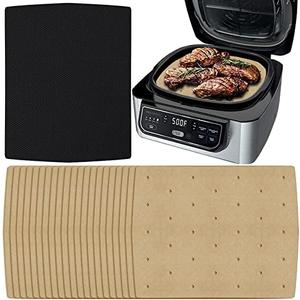 WMKGG Unbleached Air Fryer Parchment Paper, 100 PCS Perforated Disposable Air Fryer Liners for Ninja Foodi Grill 5-in-1 AG301 4qt Air Fryer