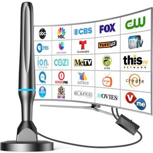 Digital TV Antenna for Smart Tv Indoor, 360 Reception Digital HDTV Antenna for Local Channels, Supports 1080P and 4K, Strong Magnetic Base -All TVBlack-Amplifier