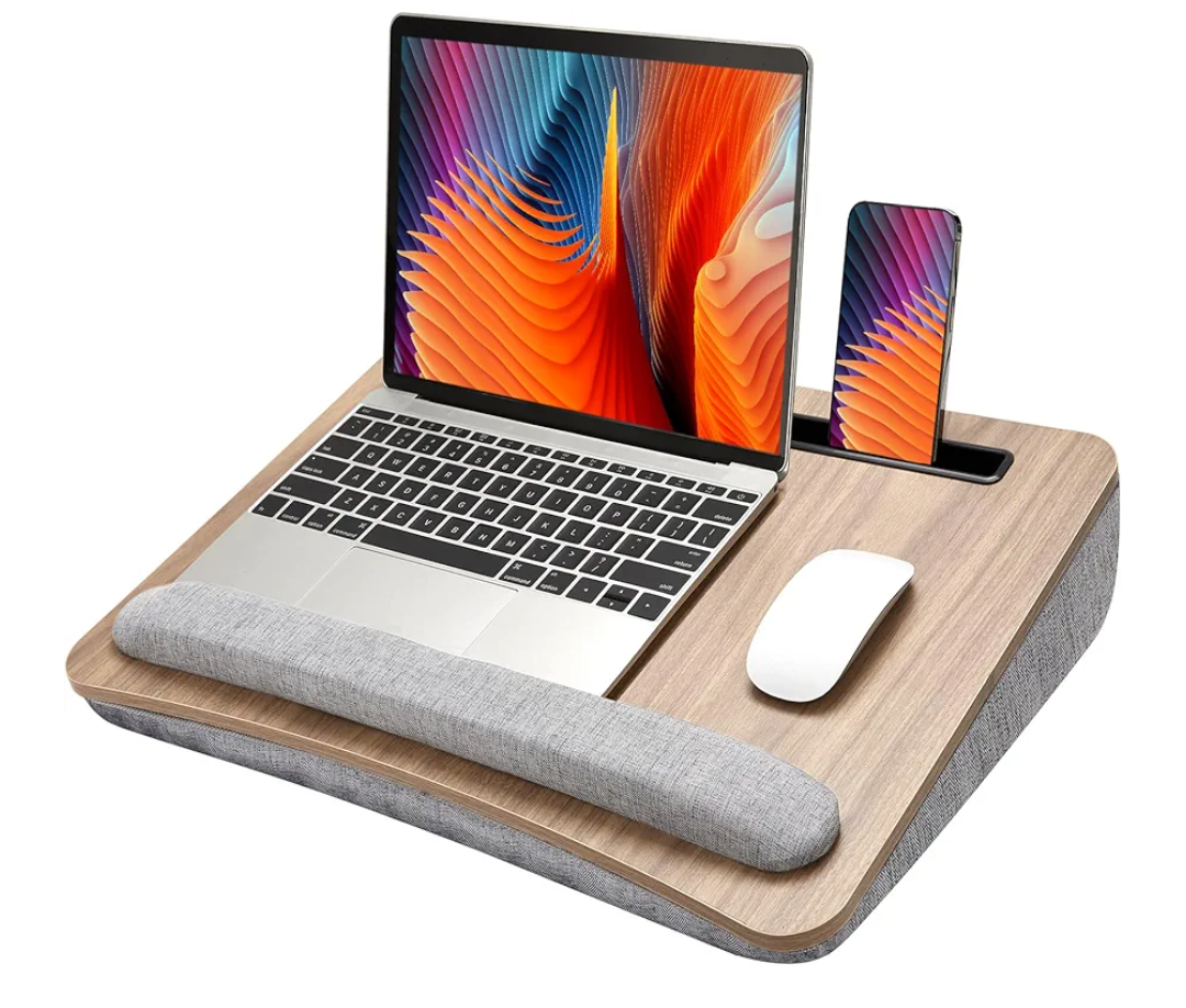 HUANUO Lap Laptop Desk - Portable Lap Desk with Pillow Cushion, Fits up to 17 inch Laptop, with Anti-Slip Strip & Storage Function for Home Office Students Use as Computer Laptop Stand, HNLD28WN