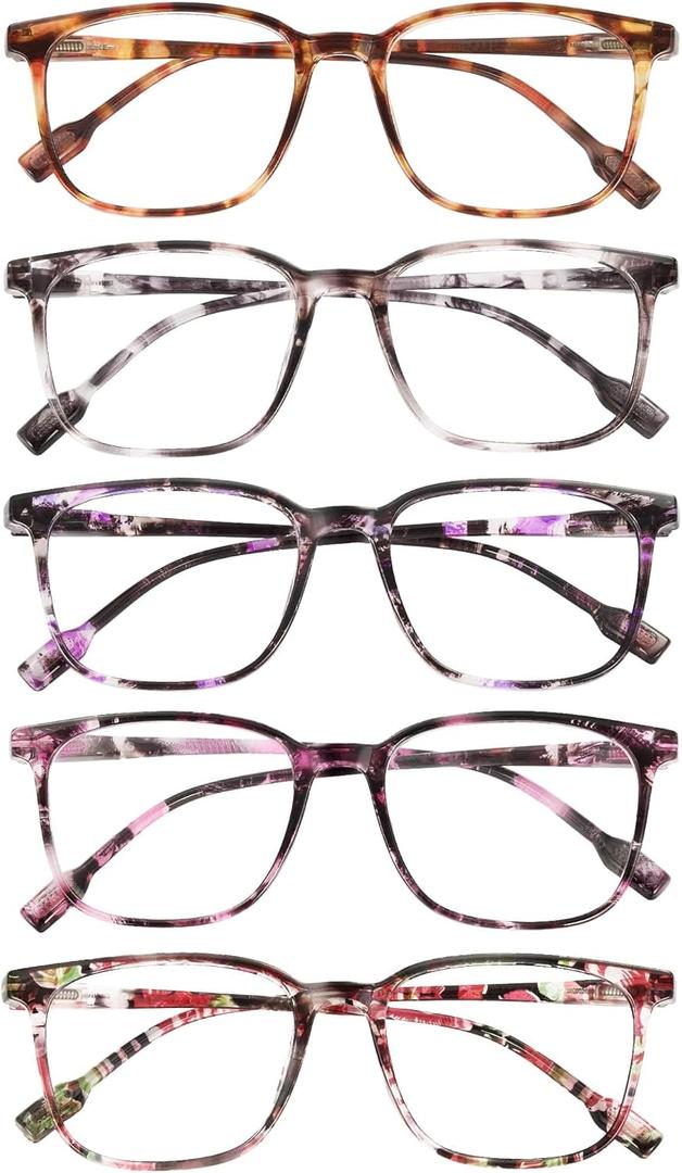 5-Pack Ultra-Light Slim Frames Blue Light Glasses - Classic Style, Spring Hinges, Sturdy and Durable Cheaters, Blue Light Protection Reading Glasses +2.00 (Multicolor)