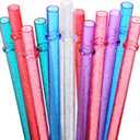 120 Pieces Glitter Reusable Straws Bulk Plastic 11 Inch Color Changing Straws Hard Plastic Tumbler Pipe for Cups Cleaning Brush Rainbow Colored Drinking Straws