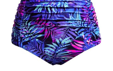 Tempt Me Women's High Waisted Swimsuit Bottom Tummy Control Ruched Bikini Bottom Vintage Swim Bottom Tankini Briefs 18 W