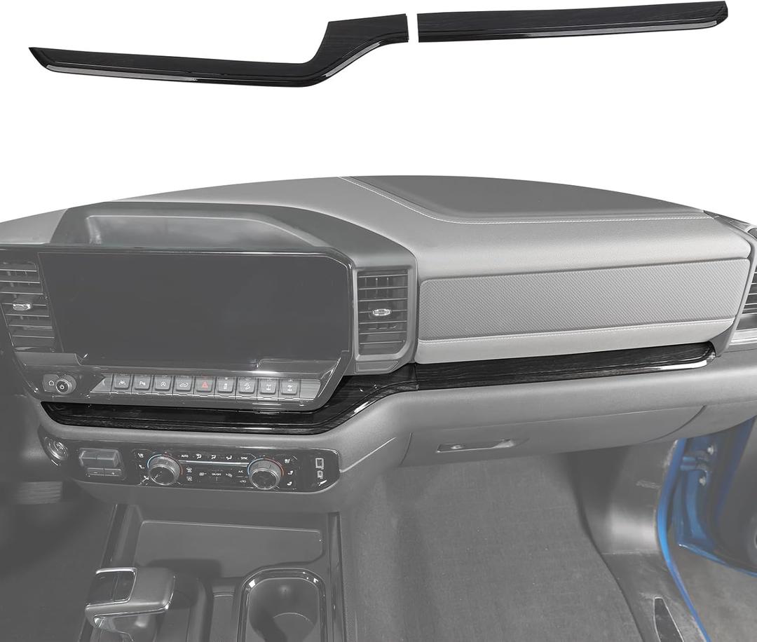 RT-TCZ for Silverado Dashboard Panel Trim Compatible with Chevy Silverado 2022 2023 Black Wood Grain Interior Accessories 2pcs