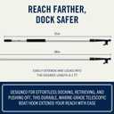 RainierSupplyCo Boat Hook with Telescoping Extension Push Pole for Docking & Mooring - Extends from 4.5 to 8 ft - Floating & Lightweight Boating Pole with Nylon Tip & Threaded End for Boat Accessories