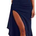 Women's Backless High Split Strapless Long Prom Formal Cocktail Dress for Women, XS Blue