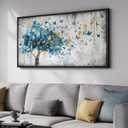 Framed Large Tree Wall Art, Blue and Gold Abstract Tree of Life Canvas Painting Print Artwork for Walls, Modern Golden Butterfly Picture for Living Room Bedroom Dining Room Hallway Wall Decor, 20x40