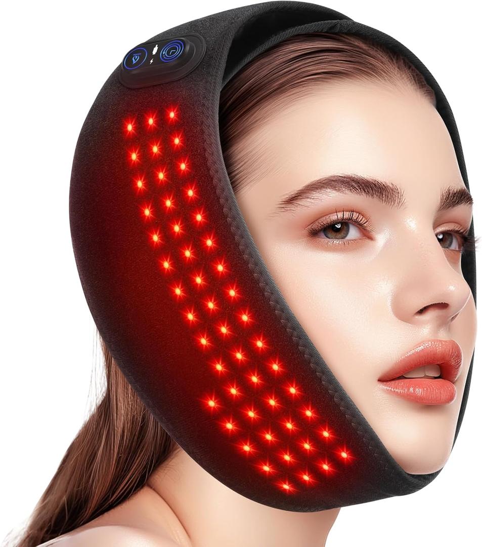Cordless TMJ Heating Pad with Red Light, Jaw Heating Pad, TMJ Heat Pad, TMJ Facial Heating Wrap, 660nm, 3 Heating Levels & Timed Auto-Off, Rechargeable 5000mAh Battery