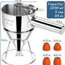 Stainless Steel Pancake Batter Dispenser with Squeeze Handle and Multi-Nozzle, for Pancakes, Cupcakes, and Baked Goods. 40 oz