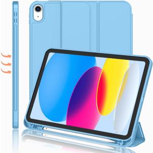 iMieet iPad (A16) Case 11th Gen/iPad 10th Generation Case [11-Inch 2025/10.9 Inch 2022] with Pencil Holder, Trifold Stand Smart Cover with Soft TPU Back,Auto Wake/Sleep(Azure Blue)