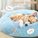 JOLLYVOGUE Medium Calming Dog Bed, Anti-Anxiety Donut Cuddler Cat Bed with Anti-Slip Bottom, Fluffy Faux Fur Machine Washable Pet Cushion for Medium Large Dog & Cat (31") (Light Blue)
