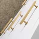 QOGRISUN 2-Pack Solid Brass Cabinet Handles, Gold Square T Bar Cabinet Pulls, 6-1/4 Inch Hole Center for Kitchen Dresser Drawer Cupboard, Brushed Brass Finish