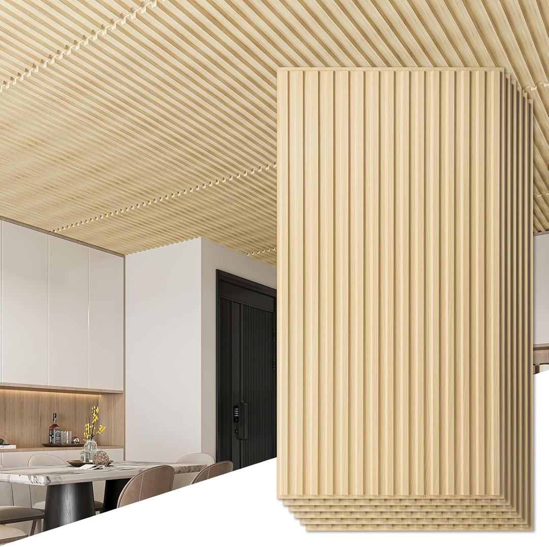 Art3d 12-Pack Slat Design 3D Wall Panels for Interior Wall Decor, 2x4 FT PVC Decorative Drop Ceiling Tiles - Oak, 24 x 48in.