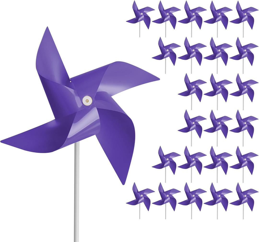 50 Pack Pinwheels for Kids, Fun Carnival Toys and DIY Party Favors, Outdoor Decor Wind Spinners for Yard and Garden, Dark Purple (50 PCS)