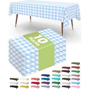 Pureegg Plastic Table Cloth Disposable 10 Pack, 54 x 108 Inch Table Cloths, Party, Picnic, Decorative Gingham Tablecloths, Rectangle, Blue and White Checkered Cover, Leakproof & Sturdy, Blue Plaid