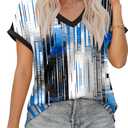 XIEERDUO Womens Summer Tops Short Sleeve Shirts Casual V Neck T Shirt Loose Fit Comfy (Blue, S)