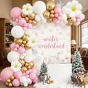 145PCS Pink White Gold Balloon Arch Garland Kit with Daisy Balloons for Winter Onederland Party Backdrop, Christmas Baby Shower, Girl Birthday Decoration, Baptism Arch, Bridal Shower