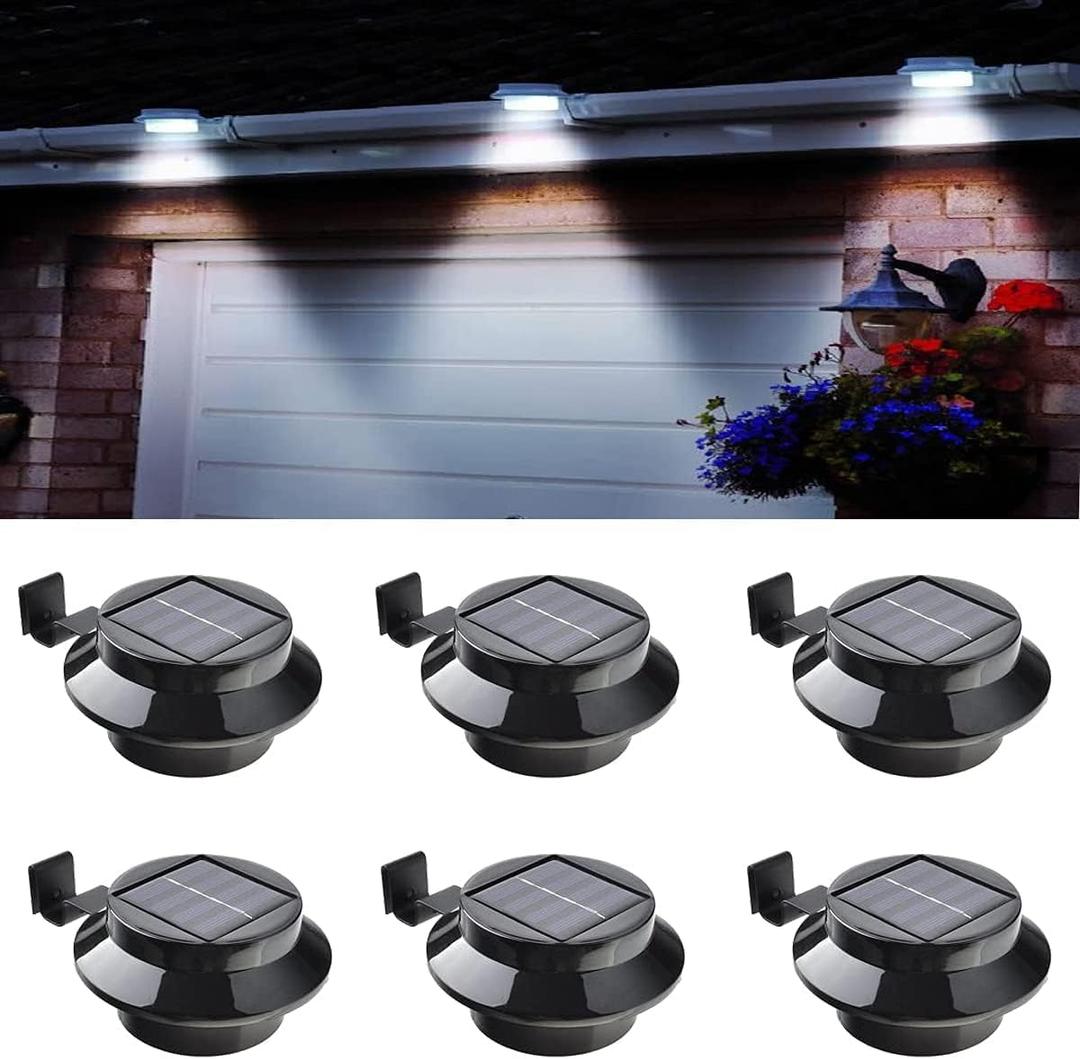 6-Pack Solar Gutter Led Lights, Outdoor Solar Fence Lights Deck Lights for Eaves Garden Landscape Yard (Black)