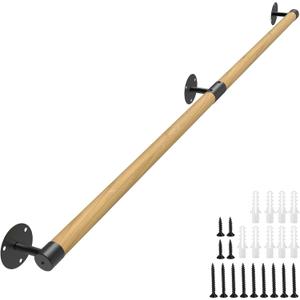 5FT Round Wooden Handrail for Indoor Staircase Handrail,Wall Mount Support Stair Railings, Non-Slip Safety Corridor,Lofts,Patio,Guardrail Wood Hand Railings for Elderly,Children,Disable People