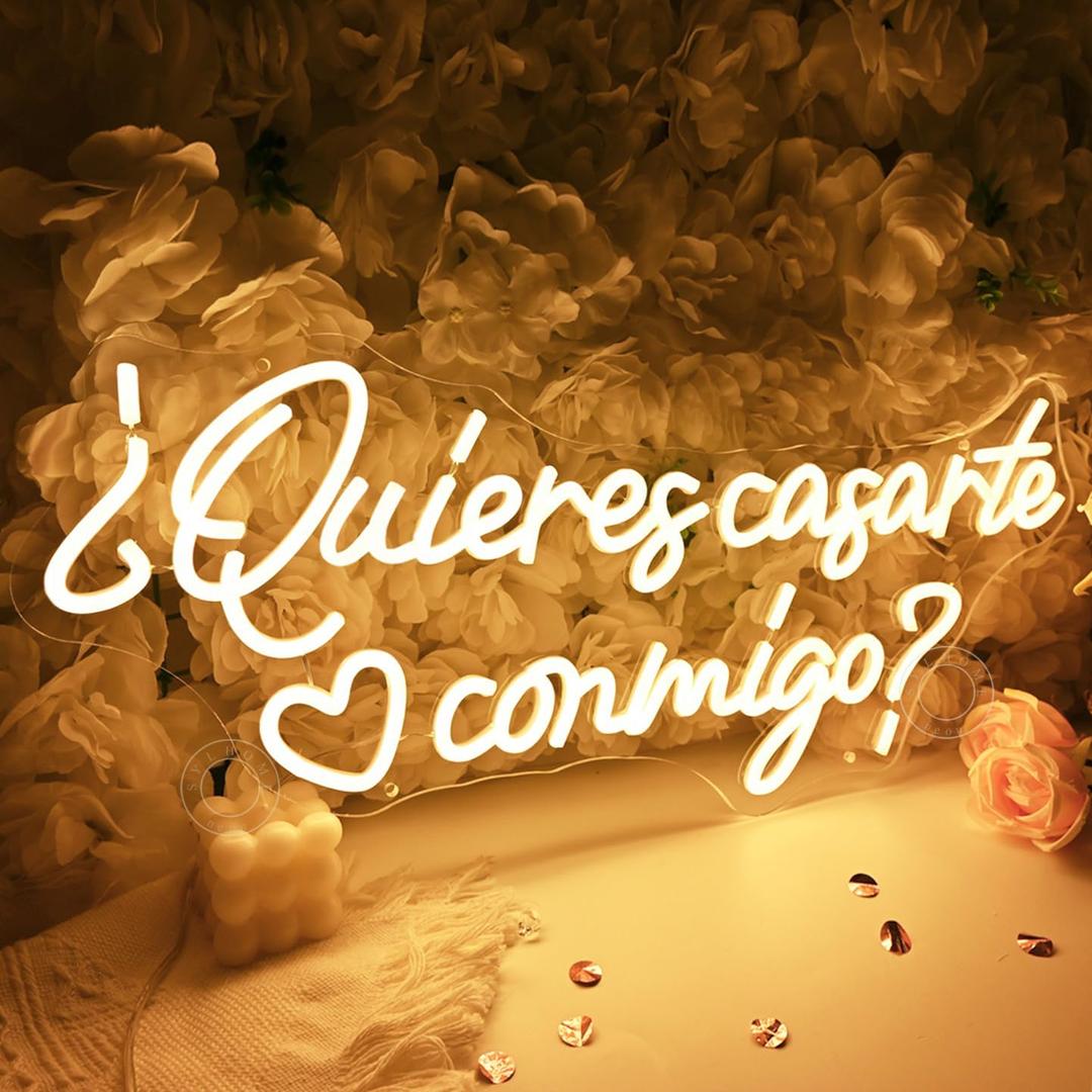SYLHOME Large quieres casarte conmigo? Led Neon Light Sign Spanish Will You Marry Me Wedeing Wall Sign Decor Bridal Shower Banner Backdrop 12V Powered 23.6" X 10.3"