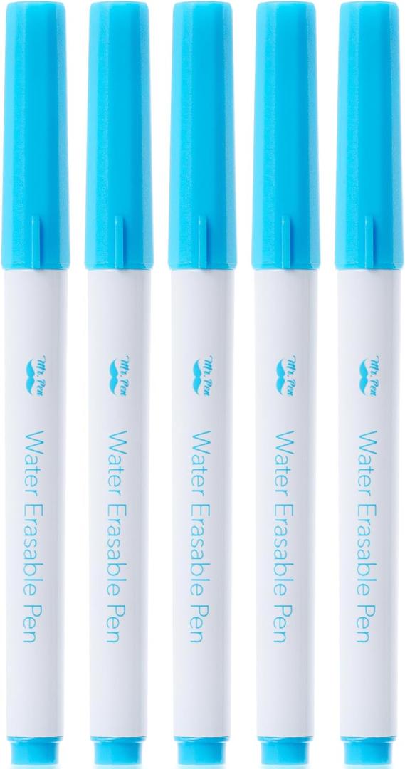 Mr. Pen- Washable Fabric Markers for Sewing, 5 Pack, Blue, Erasable, Water Soluble Embroidery Pen, Fabric Marking Pens for Sewing